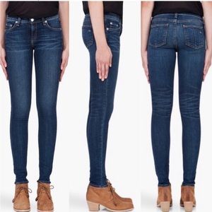 Rag & Bone Skinny Jeans Blue (Wonderland) Dark Wash Fading Whiskering Size 25
